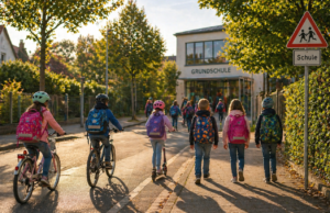 Schulkinder auf dem Weg zur Schule in Herne